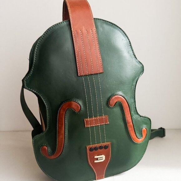 Handmade Ramsay Violin Green Brown Leather Backpack - Picture 1 of 9